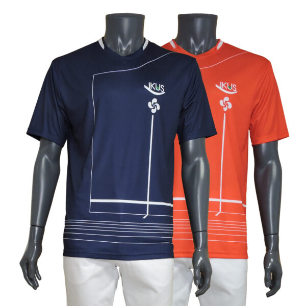 T-shirt Ikus rouge ou bleu marine modèle fronton pour la pratique de la pelote basque